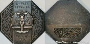 R5367 Rare Medal Maroc Colonies Art Déco 3ème Fête Fédérale Tanger 1939 Silvered