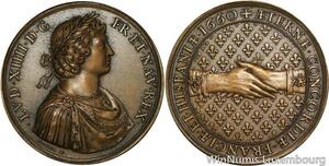 R5421 Rare Médaille Louis XIV Paix Pyrénées France Espagne 1660 Hardi SUP