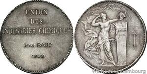 R5533 Médaille Union Industrie Chimiques Jean Raud 1969 Lavoisier Silvered SUP