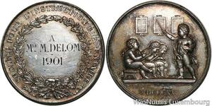 R5536 Médaille Instruction Elémentaire Melle Delom 1815 1901 Silvered AU SUP