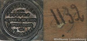 R5831 Unique Matrice Napoléon I Postes Armée Rhin Deuxième Division SUP 55/128