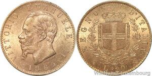 R5907 Rare Italy 20 Lire Victor Emmanuel II Or Gold 1865 T Turino AU -&gt; M offer