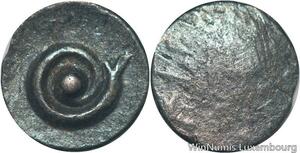 R5923 Rare Cambodia Bi 1/2 Pe Ang Duong ND 1847 Lotus flower Spiral Silver AU