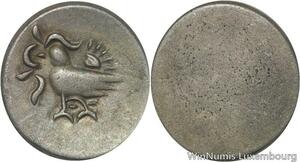 R5939 Rare Cambodia 2 Pe 1/2 Fuang Norodom I ND 1847 Rooster Silver AU >M offer