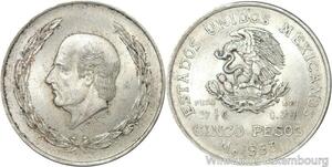 R5949 Mexico Estados Unidos Mexicanos 5 Pesos 1953 Silver UNC >M offer