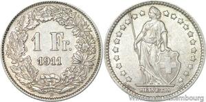 R5953 Switzerland 1 Franc Helvetia 1911 B Berne AU -> Make offer