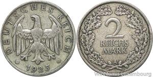 R5960 Germany Weimar Republic 2 Reichsmark 1925 A Berlin Silver -> Make offer