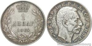 R5962 Serbia 1 Dinar Peter I 1915 Coin Alignment Schwartz Silver -> Make offer