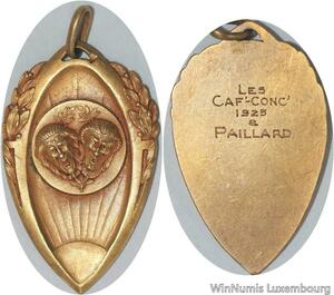 R5977 Médaille Caf'-Conc Café Concert Paillard 1925 Satire Masques Carnaval SUP