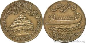 R5994 Lebanon 5 Piastres Cedar Tree 1940 Paris -> Make offer