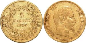 AA137 France Scarce 5 Francs Napoleon III 1858 BB Strasbourg Or Gold ->M offer