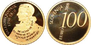 AA248 Slovenia 100 Euros 250 years birth Valentin Vodnik 2008 Or Gold Proof