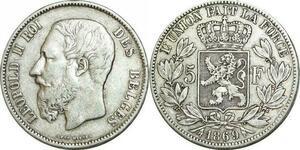 AA414 Belgique 5 Francs Leopold II 1869 Argent Silver ->Make offer