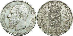 AA416 Belgique 5 Francs Leopold II 1870 Argent Silver ->Make offer