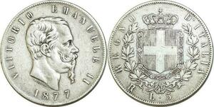 AA421 Italie 5 Lire Vittorio Emanuele II 1877 R Rome Argent Silver ->Make offer