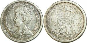AA422 Netherlands 1/2 Gulden Queen Wilhelmina 1919 Argent Silver ->Make offer