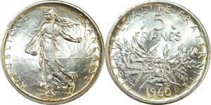 AA490 France 5 Francs Semeuse 1960 Argent Silver FDC ! Un Bijou -> Make offer