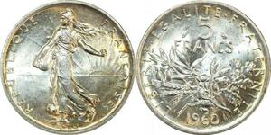 AA492 France 5 Francs Semeuse 1960 Argent Silver FDC ! Un Bijou -> Make offer