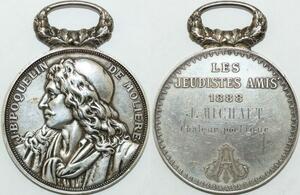 AA553 Médaille Molière JB Poquelin Poète Comédien Jeudistes 1888 Michaut Silver