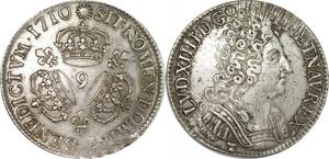 EE0008 Rare Ecu 3 Couronnes Louis XIV 1710 9 Rennes Argent -> F offre