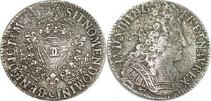 EE0010 Rare Ecu 3 Couronnes Louis XIV 1710 CC Besançon Argent -> F offre