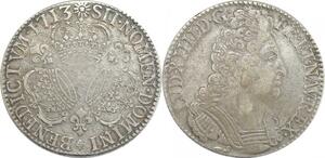 EE0021 Rare Ecu 3 Couronnes Louis XIV 1713 B Rouen Argent -> F offre