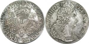 EE0027 Très Rare Ecu 3 Couronnes Louis XIV 1715 D Lyon Argent TTB+/SUP