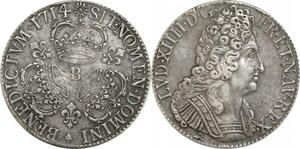 EE0033 Rare Ecu 3 Couronnes Louis XIV 1714 B Rouen Argent -> F offre