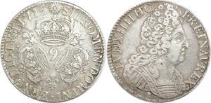 EE0037 Rare R2 Ecu 3 Couronnes Louis XIV 1715 9 Rennes Argent -> F offre