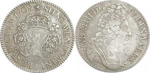 EE0040 Rare Ecu 3 Couronnes Louis XIV 1709 H La Rochelle Argent -> F offre