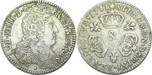 EE0074 Rare 1/10 Ecu 3 couronnes Louis XIV 1711 & Aix en Provence Argent