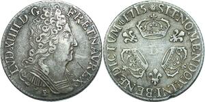 EE0076 Rare 1/10 Ecu 3 couronnes Louis XIV 1715 D Lyon Argent -> F offre 