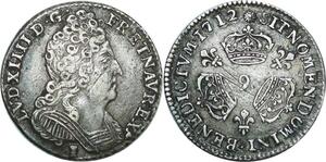 EE0080 Rare 1/10 Ecu 3 couronnes Louis XIV 1712 9 Rennes Argent -> F offre 