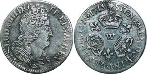 EE0086 Rare 1/10 Ecu 3 couronnes Louis XIV 1713 W Lille Argent -> F offre 