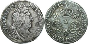 EE0113 Rare 1/10 Ecu 3 couronnes Louis XIV 1712 X Amiens Argent -> F offre