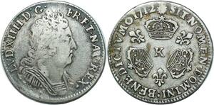 EE0114 Rare 1/10 Ecu 3 couronnes Louis XIV 1712 K Bordeaux Argent -> offre 
