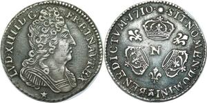 EE0128 Rare 1/10 Ecu 3 couronnes Louis XIV 1710 N Montpellier Argent >offre