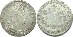 EE0137 Rare 1/10 Ecu 3 couronnes Louis XIV 1710 CC Besançon Argent -> offre