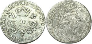 EE0141 Rare 1/10 Ecu 3 couronnes Louis XIV 1711 H La Rochelle Argent >offre 