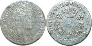 EE0145 Rare 1/10 Ecu 3 couronnes Louis XIV 1710 D Lyon Argent -> F offre 