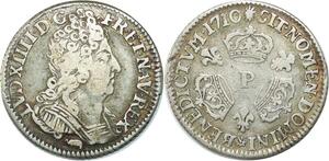 EE0152 Rare 1/10 Ecu 3 couronnes Louis XIV 1710 P Dijon Argent -> F offre 