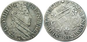 EE0153 Rare 1/10 Ecu 3 couronnes Louis XIV 1710 D Lyon Argent -> F offre 