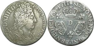 EE0158 Rare 1/10 Ecu 3 couronnes Louis XIV 1711 D Lyon Argent -> F offre 