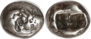 EE0172 Greek Lydia Kroisos Hemistater Lion Bull 564-550 BC incuse Sardes