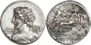 EE0191 Roman Empire Denarius Apollo C Licinius L F Macer Minerva 84 BC