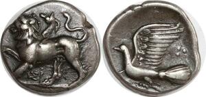 EE0204 Rare Greek Sykionia Hemidrachm 4th c BC Lion Colombe Silver AU