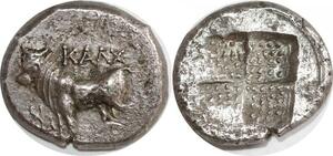EE0206 Greek Bithynia Kalchedon Drachm KAΛX Bull 367-340 BC incuse Silver 