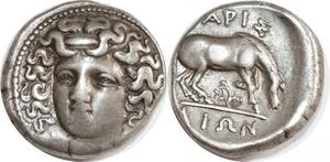 EE0209 Rare Greek Thessalie Larissa Drachme 400-344 BC Cheval AIΩN Silver 