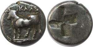 EE0218 Greek Bithynia Kalchedon Hemidrachm KAΛX Bull 367-340 BC incuse