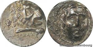 R6063 Rare Greek Caria Knidos Didrachm Helios Lion ΔΙΟΚΛΗΣ 210-185 BC Silver AU